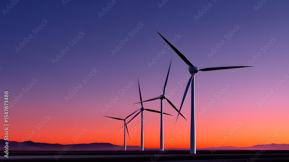 Fototapeta premium Wind turbines silhouetted against a vibrant sunset sky