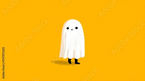 White ghost with black legs on a yellow background