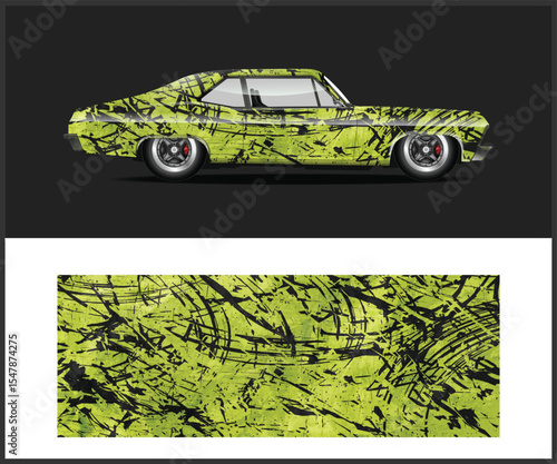 Classic Car with Abstract Green and Black Pattern on a Green Background