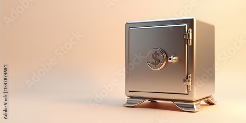 3D Metallic Safe with Dollar Symbol – Finance and Security Concept Illustration