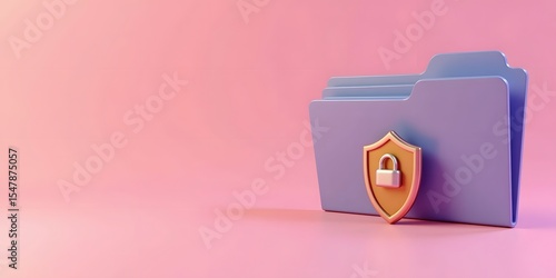 3D Render of a Secured Digital Folder with Lock Shield on Gradient Background