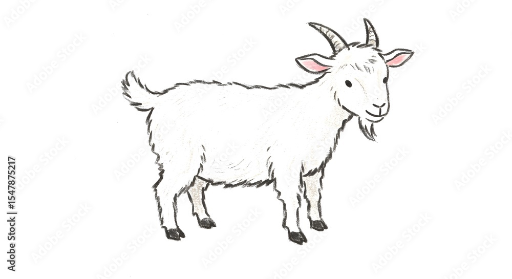 Fototapeta premium White goat watercolor illustration
