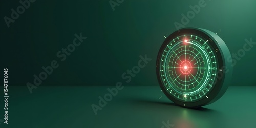 3D Digital Radar Screen with Futuristic HUD Interface on Green Background