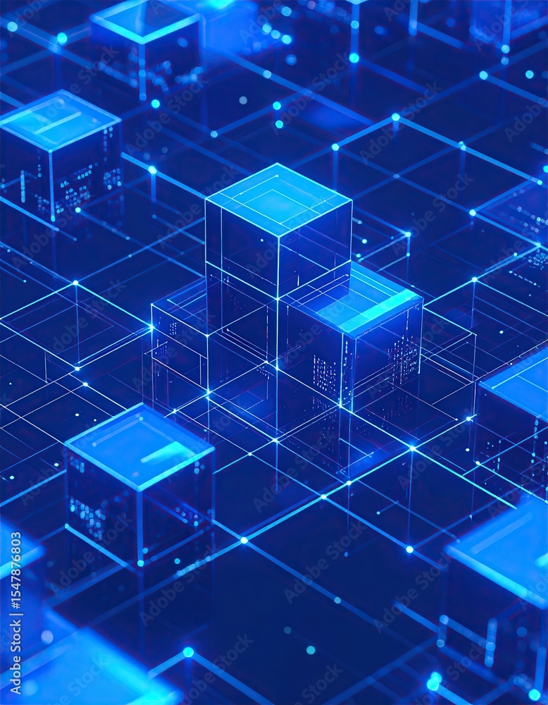 Blue Digital Cubes Network with Tech Background. Blue Digital Cubes Network with Tech Background.