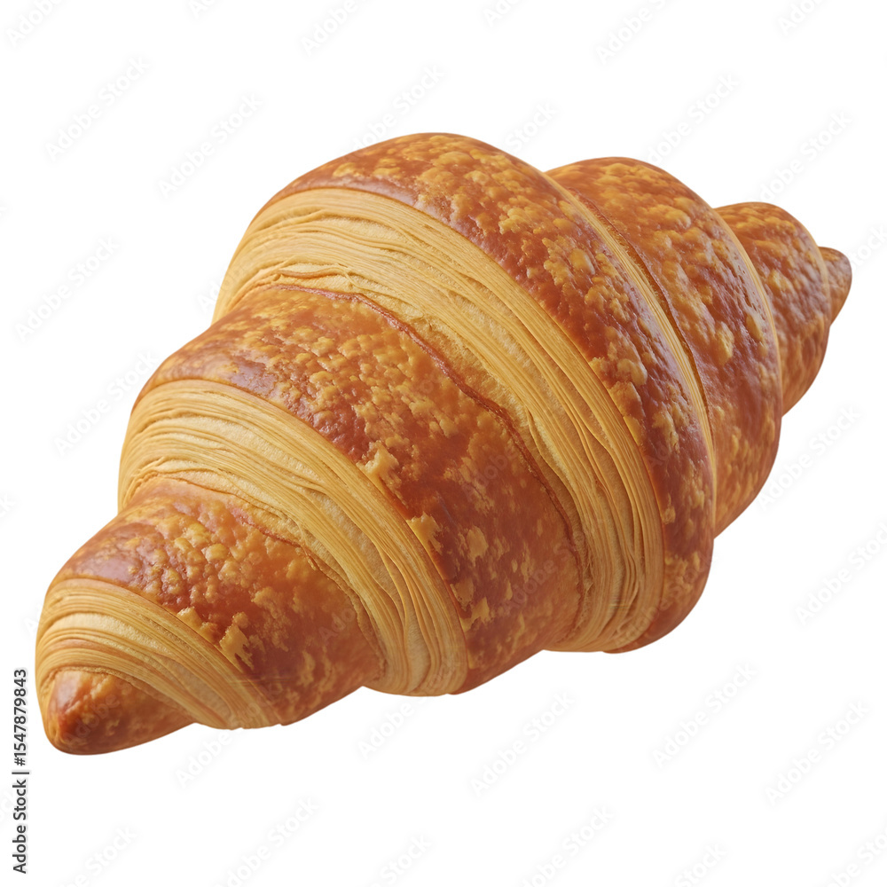 Fototapeta premium A single croissant with golden brown crust isolated on a black background in a studio shot