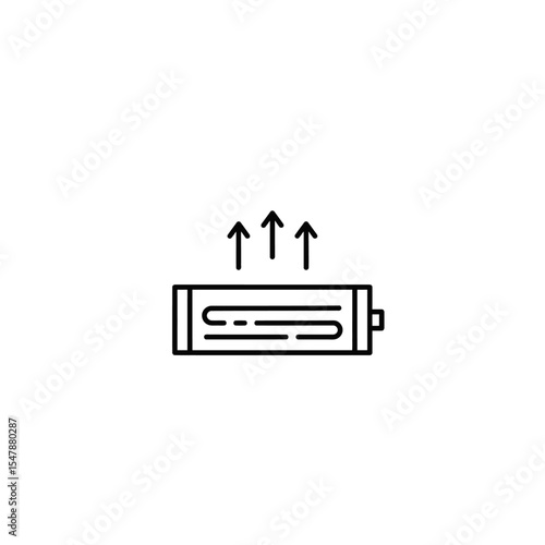 Electric heater emitting warm air upwards, simple line art icon.