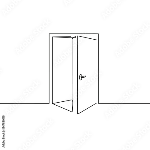 A single-line drawing depicts an open door, suggesting opportunity and transition.