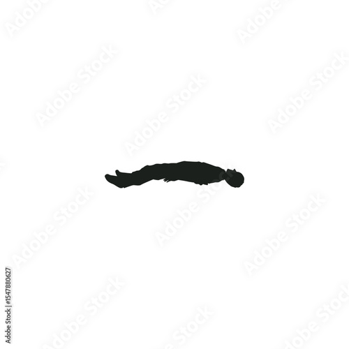 Silhouette of person lying down flat isolated on white background illustration