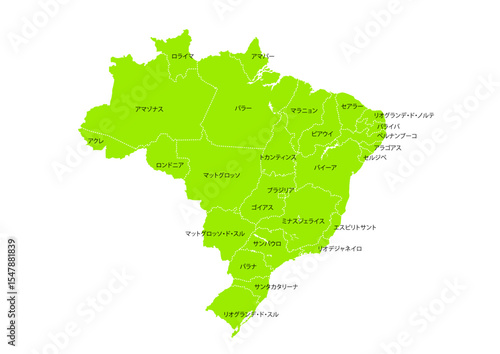 世界の地図より、ブラジル連邦共和国の地図　(Map of Brazil)
