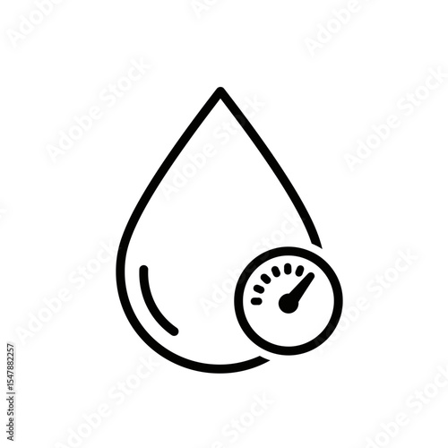 A simple graphic of a water droplet with a speed gauge, suggesting water flow or speed.