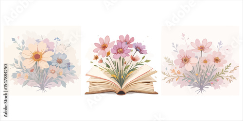 Botanical Book Emblem Floral and Literary Vector Design