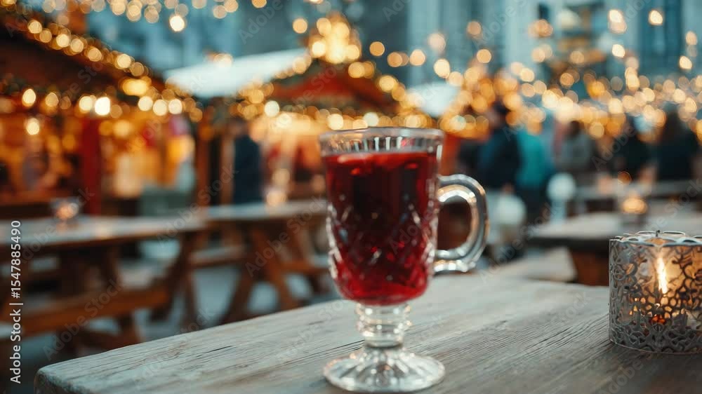 tasty mulled wine on christmas market blurred background animation tasty mulled wine on christmas market blurred background animation