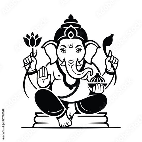 Ganesha drawing suitable for Hindu culture designs, spiritual websites, greeting cards, tattoos, and meditation products. Ethnic artwork for inspiration.