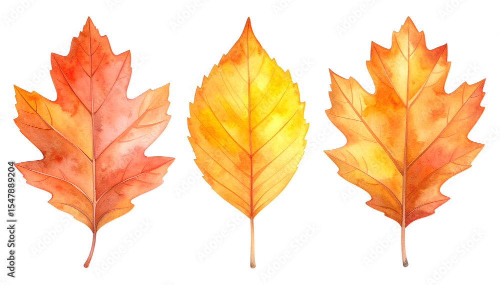 Obraz premium Watercolor illustration of autumn tree leaves