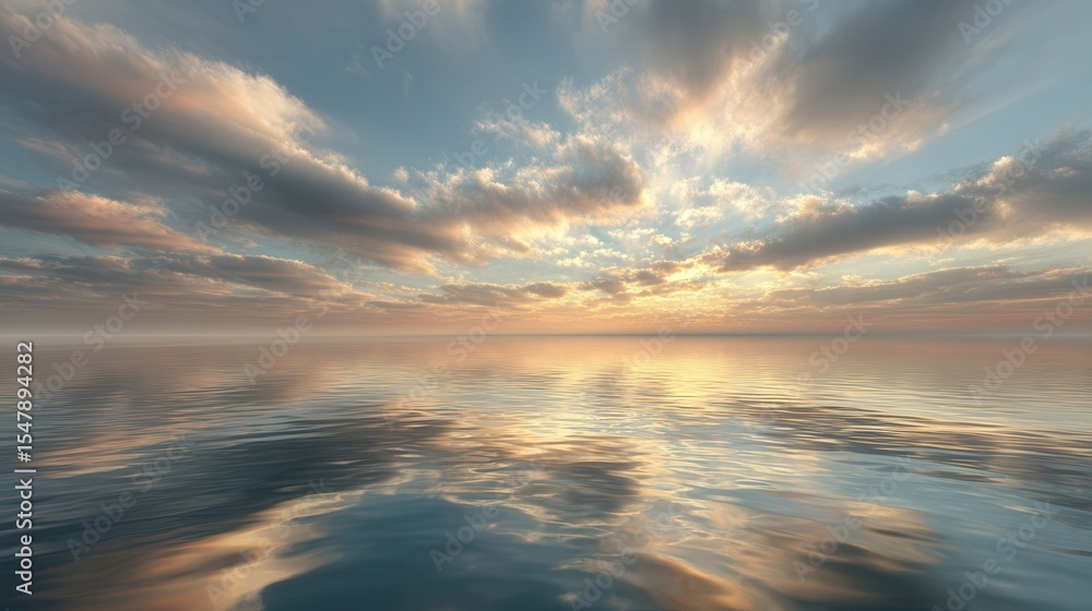 Obraz premium Mindful calm captured through water reflection and soft clouds 