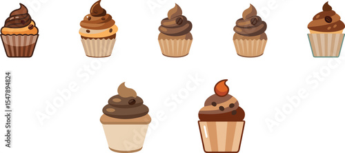 Chocolate cupcake set vector illustration