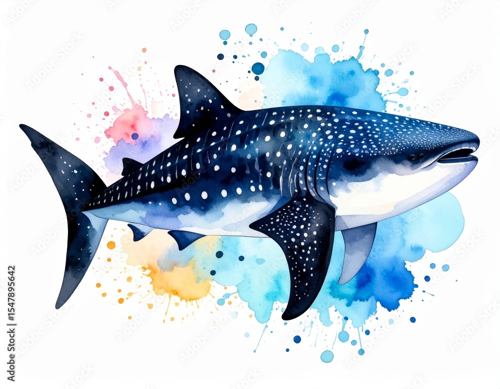 Naklejka premium A beautiful watercolor painting of a whale shark with a vibrant background