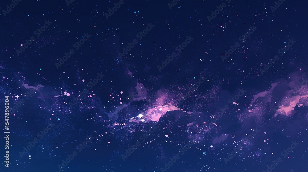 Naklejka premium Fantasy galaxy themed Valentine's Day background with twinkling stars and cosmic dust, deep purple and pink tones, romantic cosmic scene suitable for love and relationship concepts,