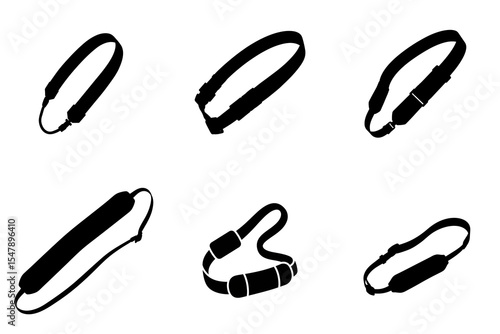 Collection of black silhouettes of wildlife camera straps isolated set