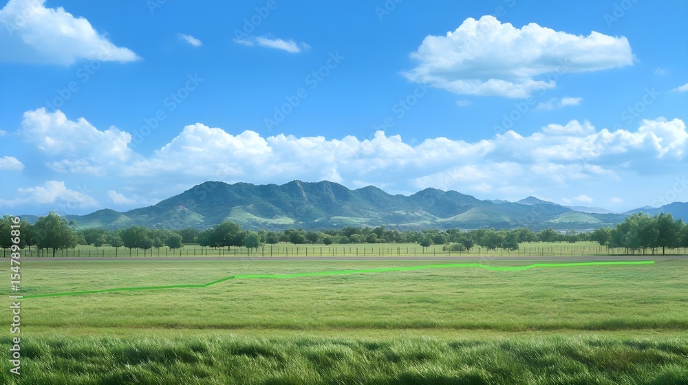Obraz premium Mountain range, Mountains, Hills, Serene Green Field with Mountain Range Background