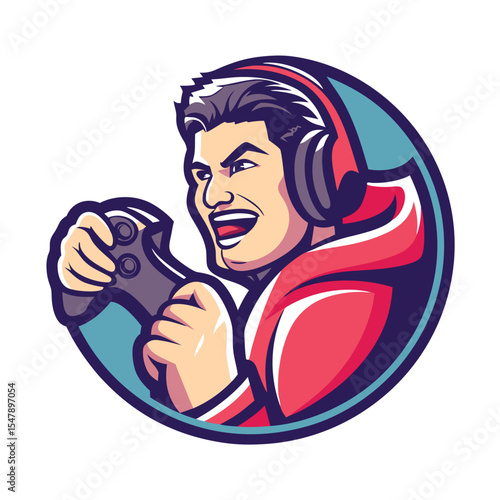 Excited gamer holding a controller