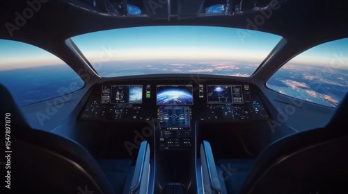 Wallpaper Mural Spaceship interior. View on open space or planet. Futuristic sci-fi laboratory or corridor with neon light. Torontodigital.ca