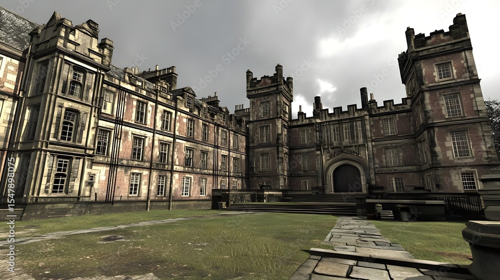 Naklejka premium Abandoned, Castle, Gothic, Abandoned Gothic Castle Exterior