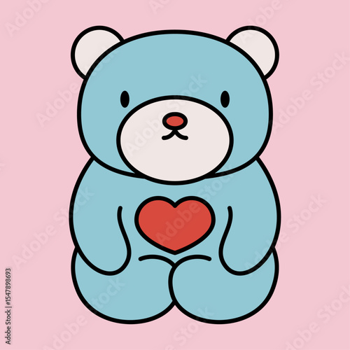 Cute Teddy Bear With Heart on Pink Background