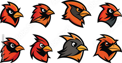 Robin bird head mascot set vector illustration