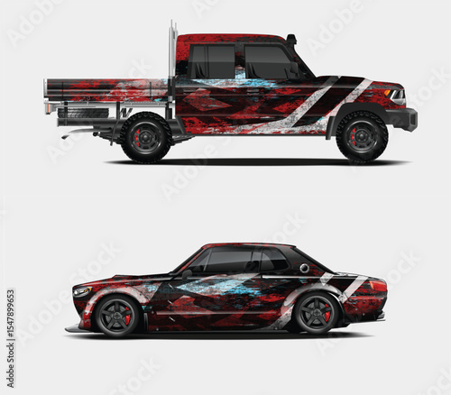 Custom Car Wraps Design for Pickup Truck and Sports Car