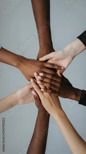 multi ethnic people hands community together support hand in hand vertical video motion