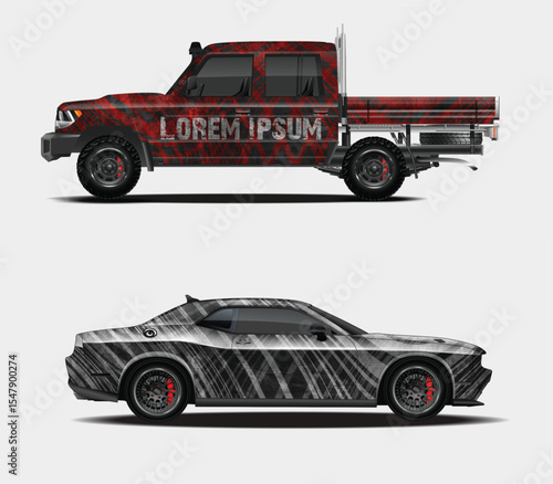 Custom Car Wraps Design Mockup for Pickup Truck and Sports Car