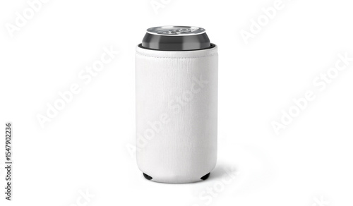 Blank white collapsible koozie with black can mockup, ai generated