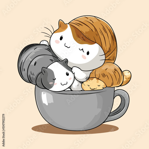 Charming Cartoon Raccoons Crammed in a Teacup