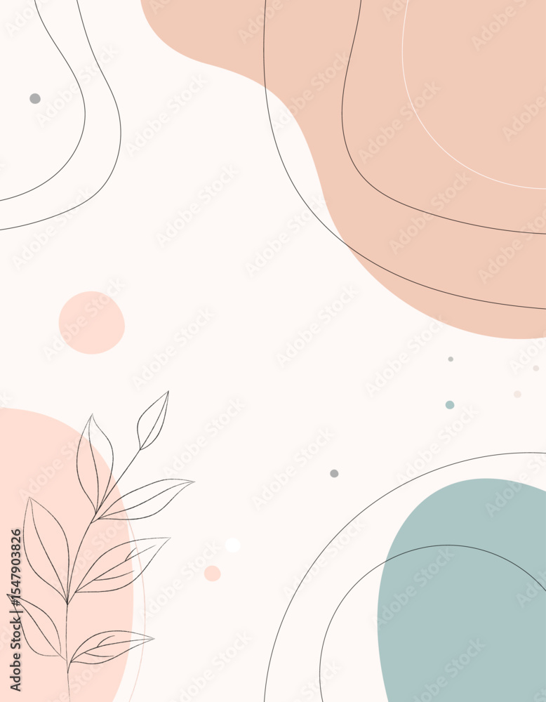Minimal Abstract Botanical Background with Pastel Shapes Minimal Abstract Botanical Background with Pastel Shapes