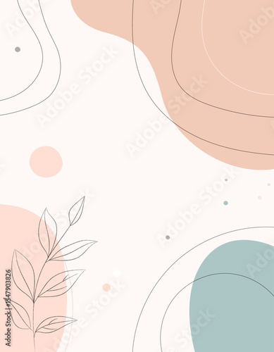 Minimal Abstract Botanical Background with Pastel Shapes