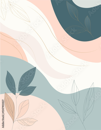 Abstract Botanical Flow Background in Pastel Colors