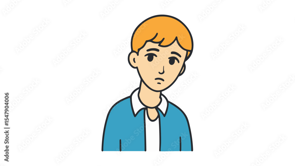 simple cartoon boy illustration with sad face and colorful clothes simple cartoon boy illustration with sad face and colorful clothes