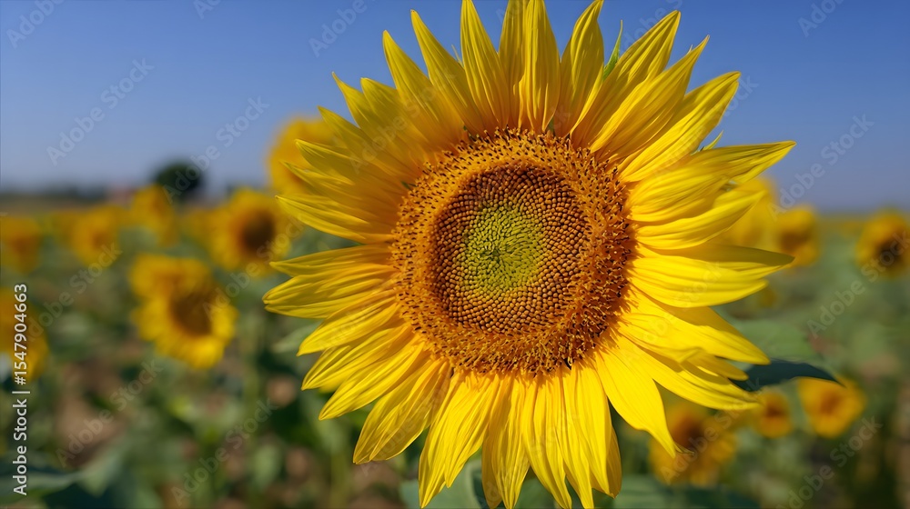 Vibrant sunflower field under a clear blue sky brightens the natural landscape Vibrant sunflower field under a clear blue sky brightens the natural landscape