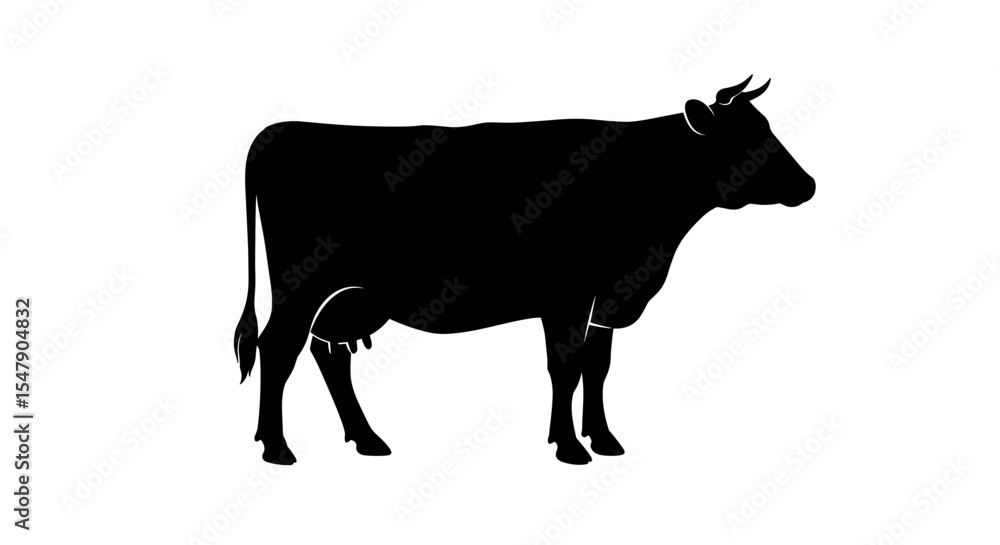 Fototapeta premium Silhouette of a standing cow in profile view against a white background vector illustration