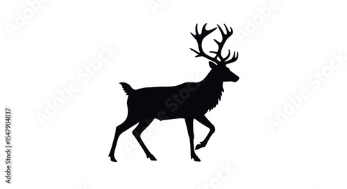 Black silhouette of majestic stag with antlers on white background vector illustration