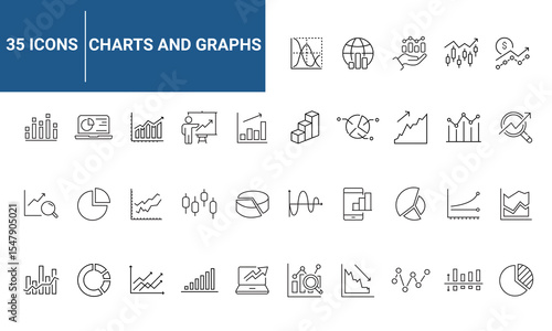 Graphs and Graphs set of web icons in line style. Charts and diagram icons for web and mobile app. Business infographic, charts, statistics, growth, growing bar graph and more. Vector illustration