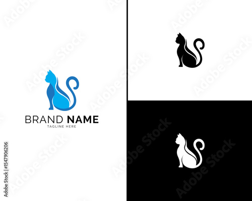 Modern and Elegant Cat Logo Design Collection in Three Stylish Color Variations. Blue, Black, and Mixed Tone Options for Contemporary Brand Identity and Corporate Branding Use.


