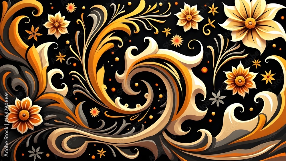 Elegant Abstract Floral and Swirl Designs in Warm Tones Elegant Abstract Floral and Swirl Designs in Warm Tones