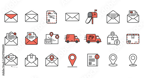 Mail and delivery icons collection for postal services and communication design vector illustration