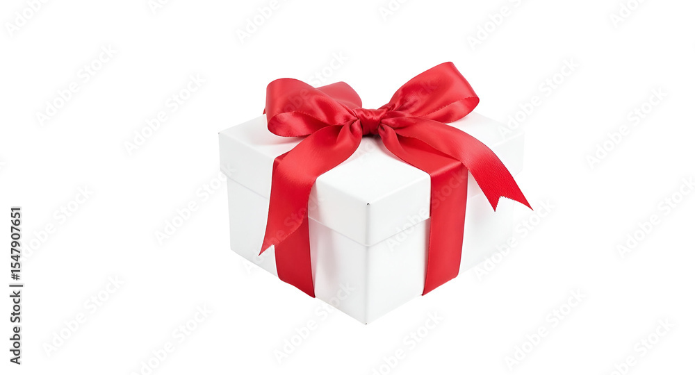 White gift box with red ribbon bow a present White gift box with red ribbon bow a present