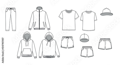 Wallpaper Mural Black and white line drawings of casual clothing and accessories vector illustration Torontodigital.ca