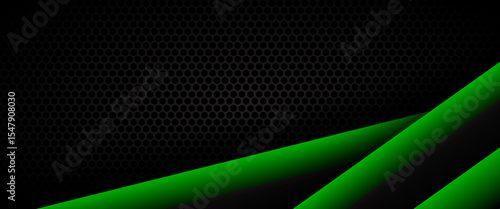 Abstact green line vector banner. Overlap layers on black background with free space for your design. vector Modern header