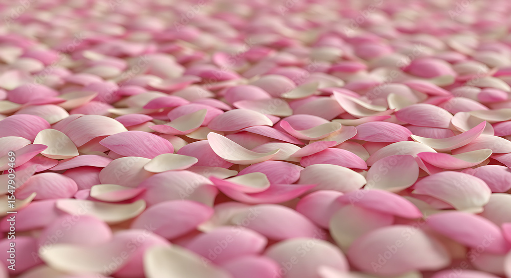 Obraz premium Sea of Rose Petals: Captivating close-up of countless delicate pink and white rose petal scattered across a surface, creating a sea of soft color and texture.