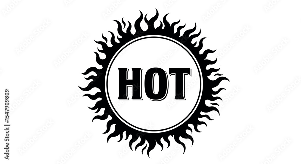 Sun inspired graphic design with fiery outlines and bold hot typography vector illustration Sun inspired graphic design with fiery outlines and bold hot typography vector illustration